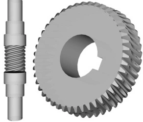 3D illustration of a worm and worm gear set, showing the threaded worm shaft and the matching gear